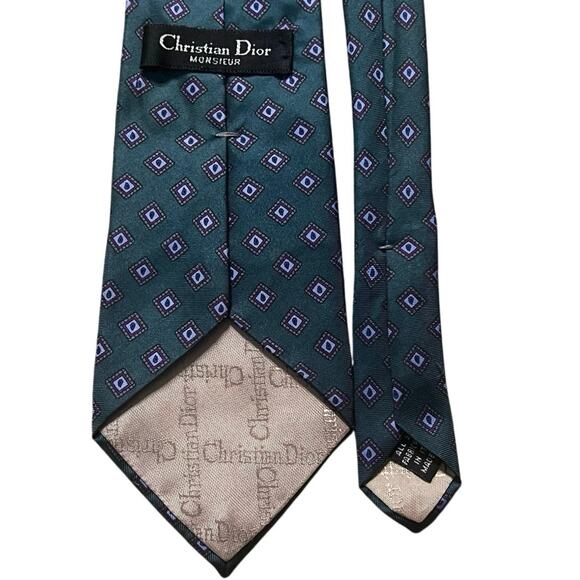 Christian Dior | Men’s Silk Tie | Dark Green & Magenta | Diamond Pattern - Picture 1 of 6